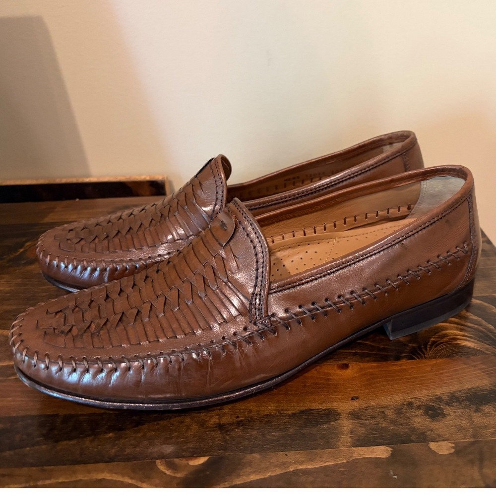 Florsheim Men's 11 EEE Brown Leather Woven Huarache Loafers Bio Comfort
